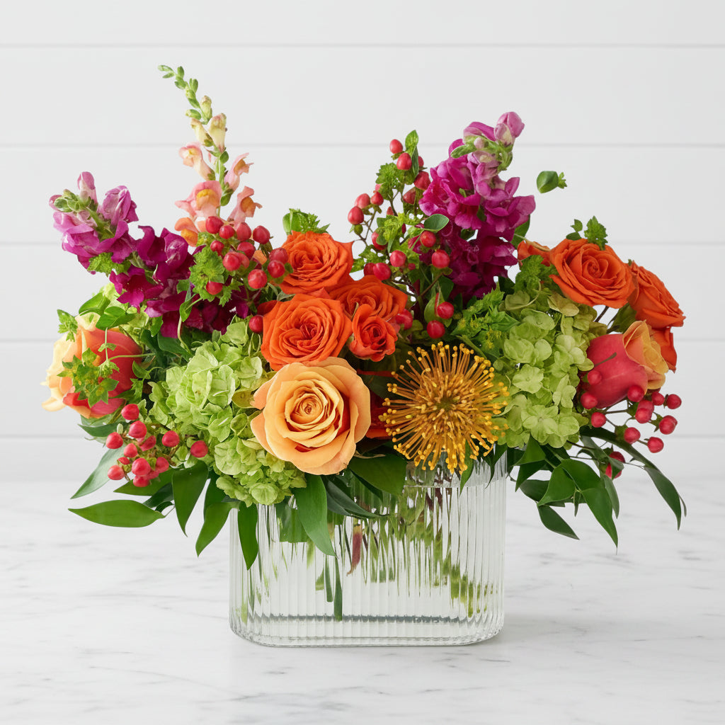 Soft garden-style arrangement with asters and lisianthus for Grandparents Day in Chicago