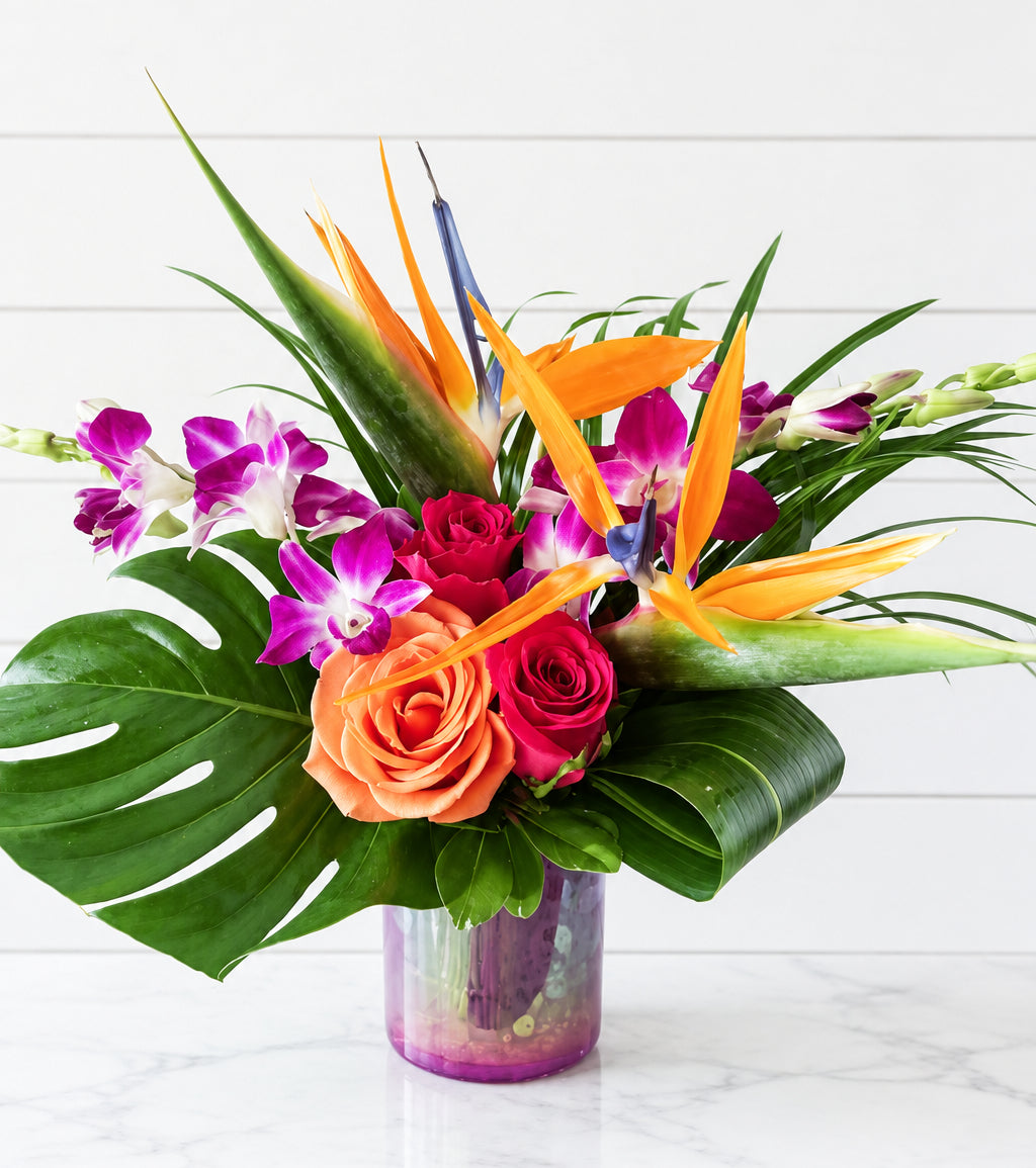 Tropical floral arrangement minimalist design