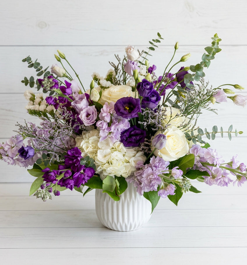 Purple lavender floral arrangement in modern design