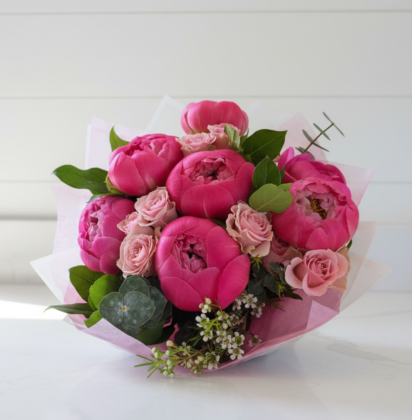 Peonies wrapped flower bouquet