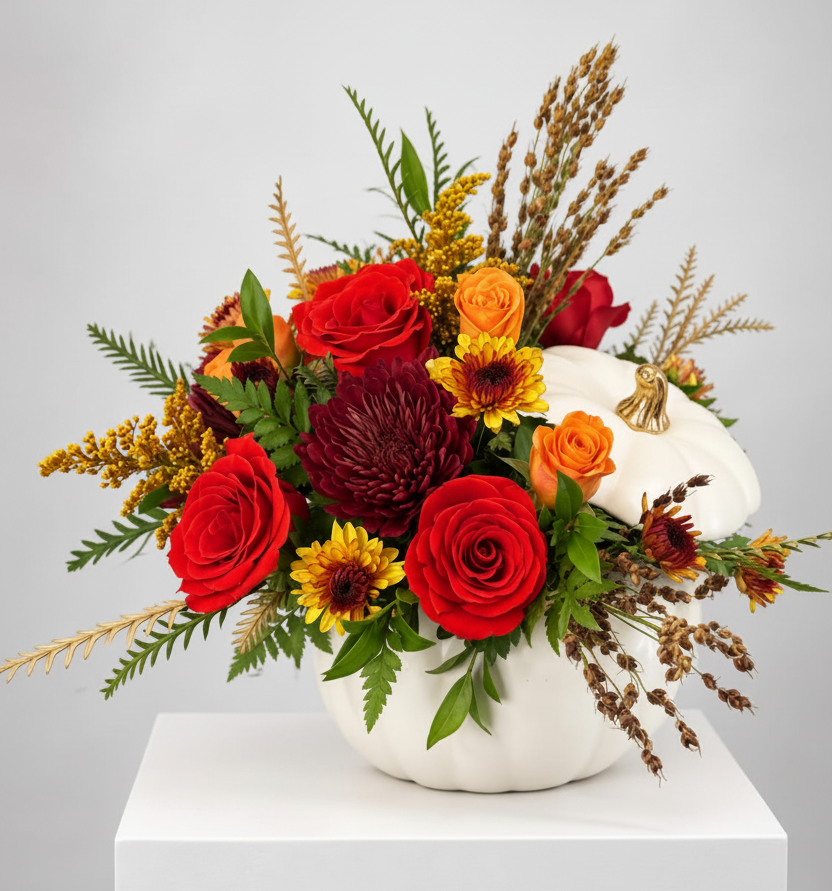 White pumpkin fall floral design